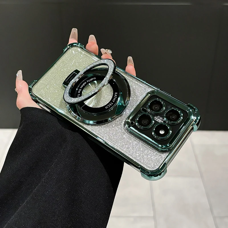 For Xiaomi 14T / 14T Pro Case Glitter Ring Holder Camera Protection Luxury Plating AirBag Soft Silicone Shockproof Back Cover