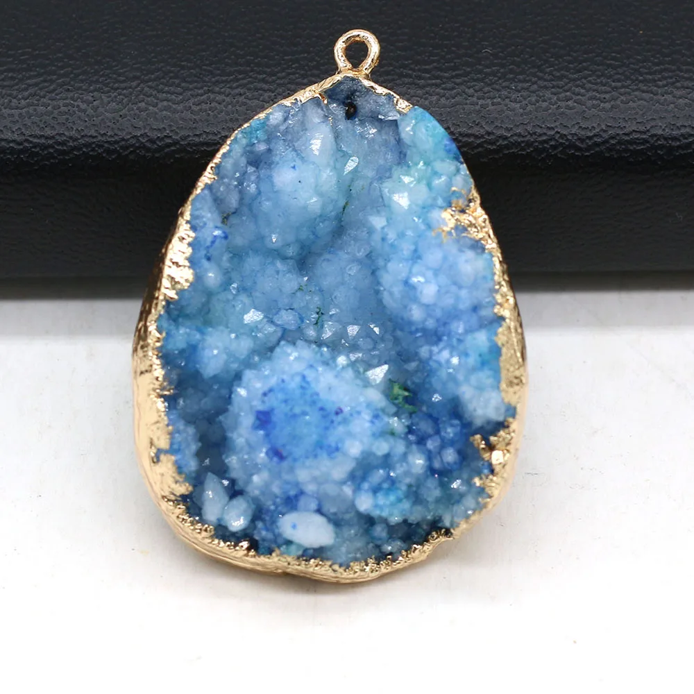 Natural Agate Stone Charms Blue Crystal Bud Pendants For Jewelry Making DIY Necklace Earrings Bracelet Gift  30x45mm