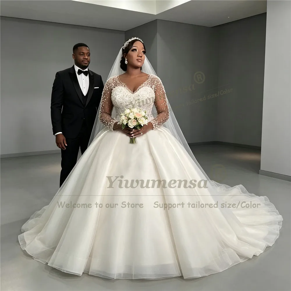 Luxury Princess Tulle Wedding Dresses For Bride Sparkly Crystals Beading Ball Gown Bridal Marriage Clothing Vestido De Novias