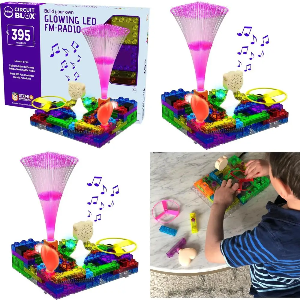 

STEM Learning Kit: Glowing LED FM Radio with 395 Electrical Projects for Kids Aged 8+