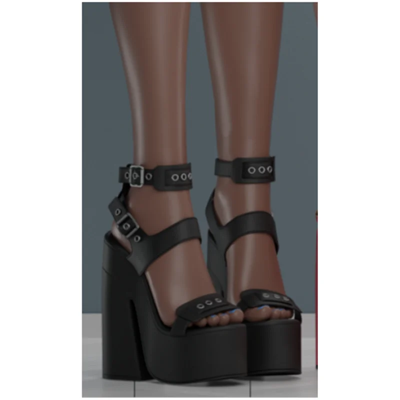 รองเท้าส้นตึกแบบเปิดนิ้วเท้า สไตล์แฟชั่น เซ็กซี่ เท่ห์  ประดับหัวเข็มขัดสีดำ  สำหรับฤดูร้อนปี 2025 ไซส์ใหญ่ รองเท้าผู้หญิง