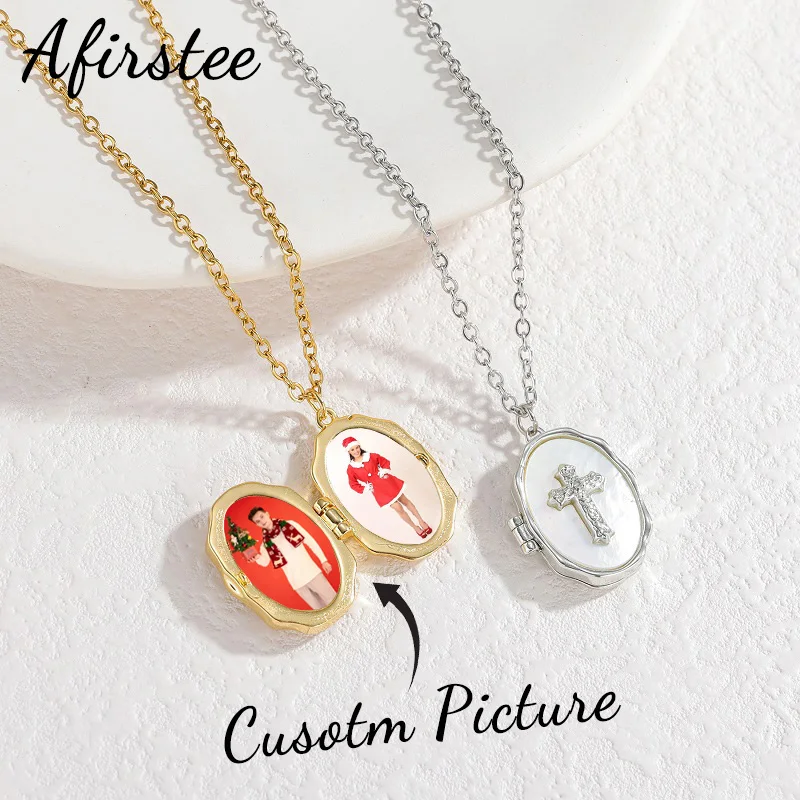 

Afirstee New Arrival 3 Styles Custom Picture Pendant Necklace Alloy Copper Photo Box For Women Girls Personalized Christmas Gift