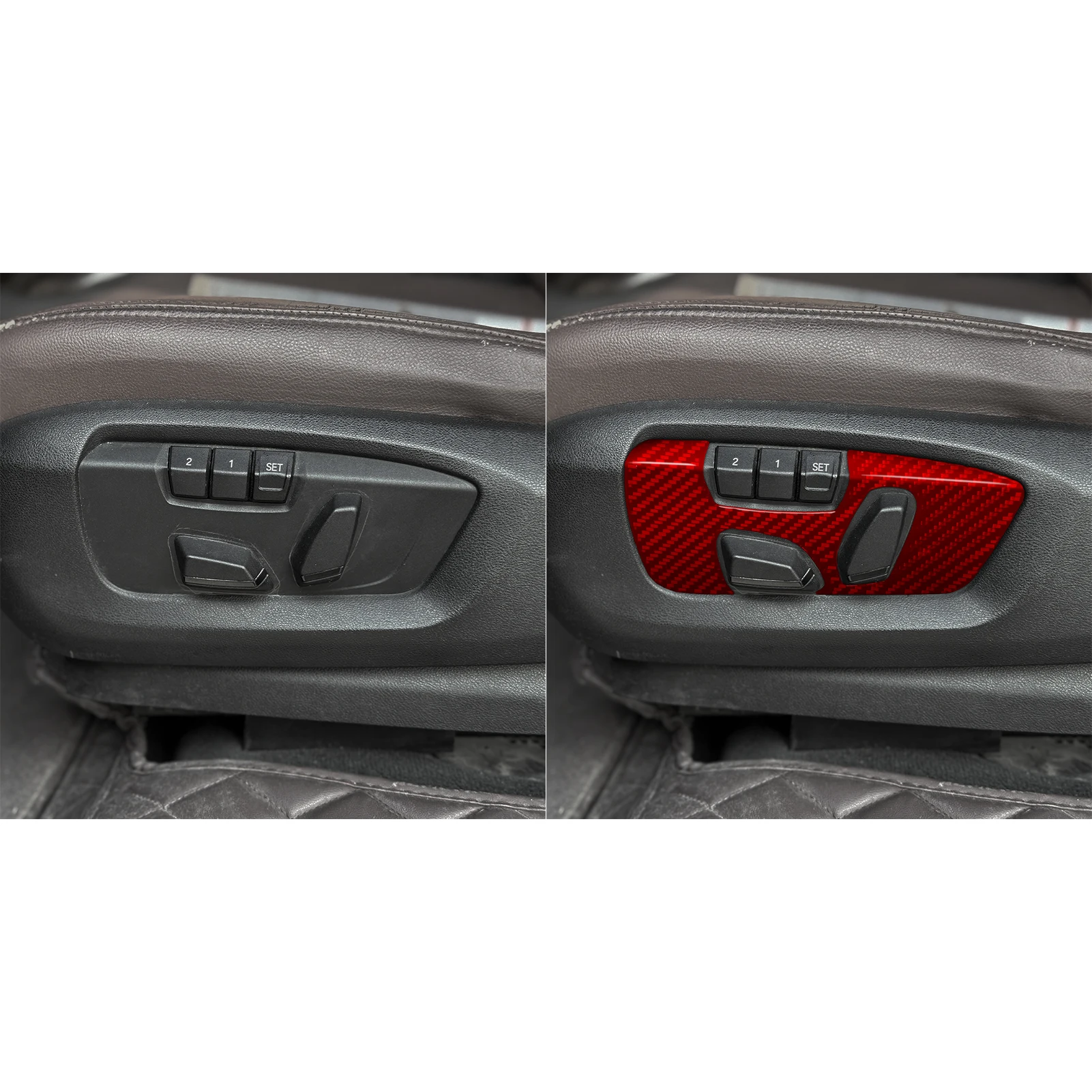 For BMW X5 2014–2018 Car Seat Adjustment Button Panel Trim Red Real Soft Carbon Fiber Interior Accessories Decoration Stickers
