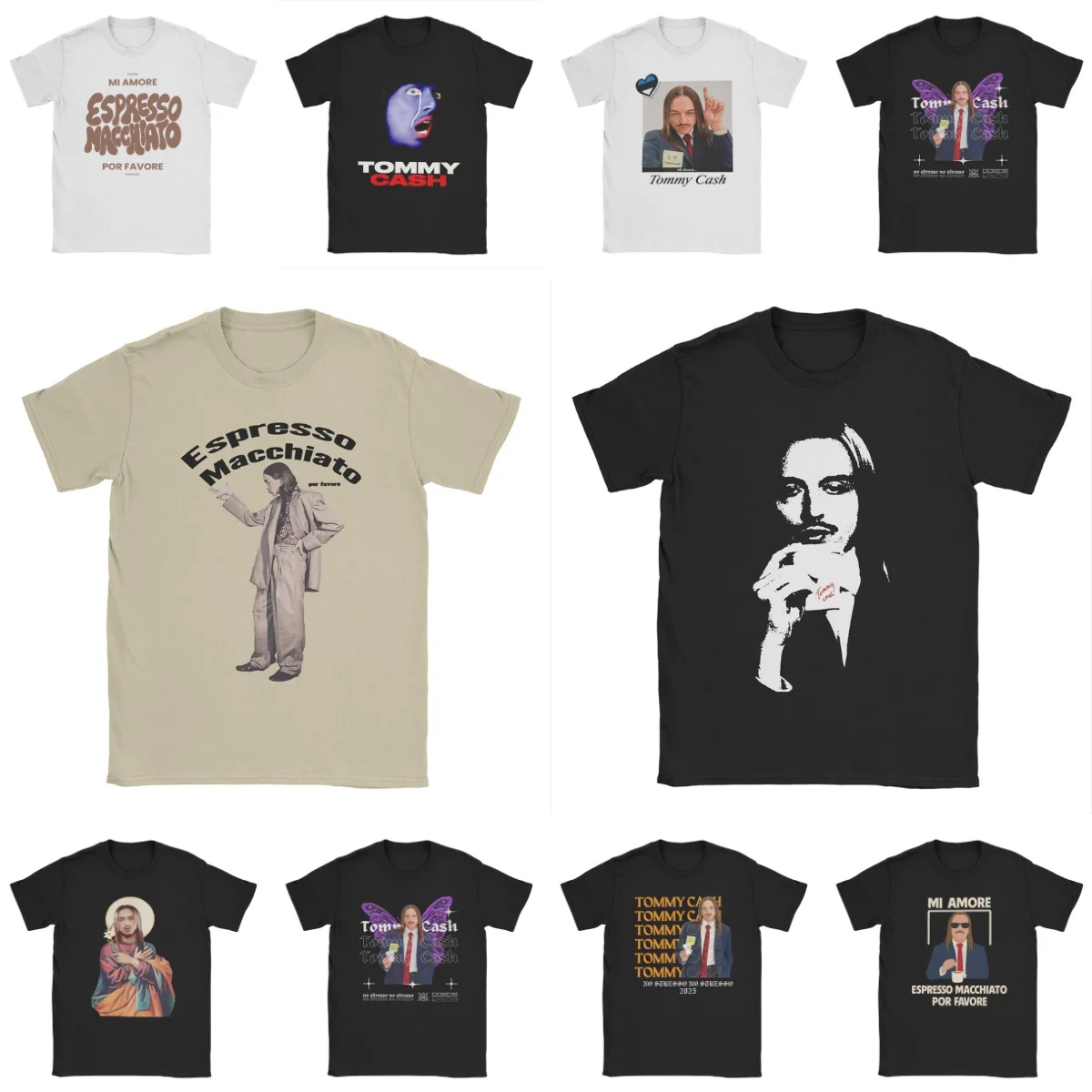 تومي كاش اسبريسو ماكياتو التوضيح الرسم الفن Eurovisions تي شيرت الرجال تي شيرت طاقم الرقبة تي شيرت قصيرة الأكمام بلايز #1
