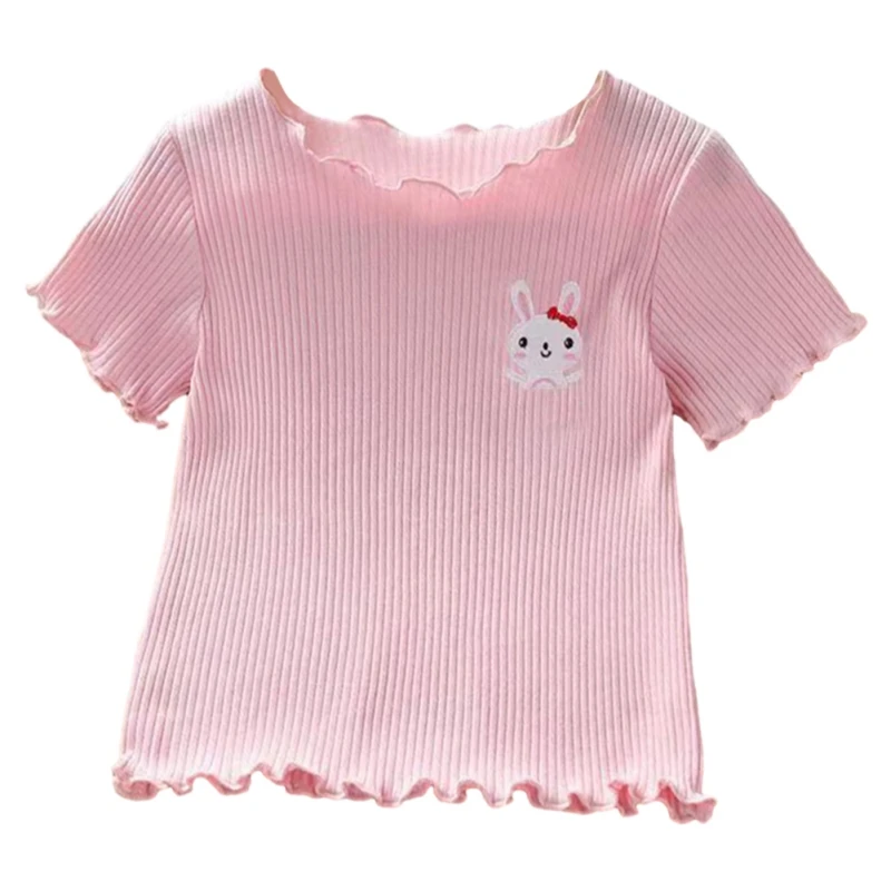 Children's Lace Cartoon Embroidery Short Sleeve T-Shirt Tops Female Baby Summer Casual Bottom Shirt 1-4 Years Old