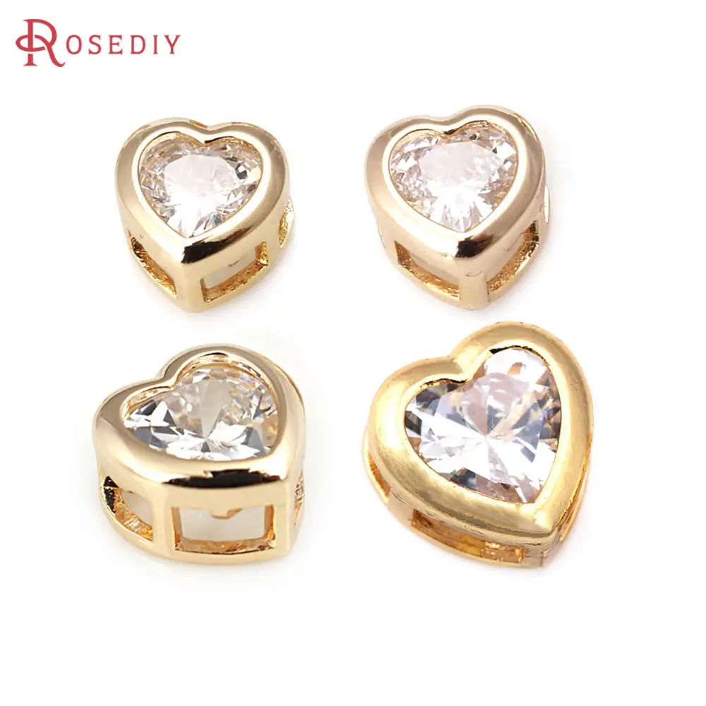 6PCS 6MM 7MM 8MM 9MM High Quality 18K Gold Color Brass with Zircon Heart Charms Spacer Beads Bracelet Beads Jewelry Making