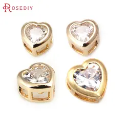 6PCS 6MM 7MM 8MM 9MM High Quality 18K Gold Color Brass with Zircon Heart Charms Spacer Beads Bracelet Beads Jewelry Making