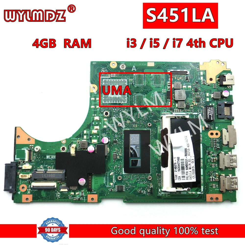 اللوحة الأم للكمبيوتر المحمول لـ ASUS ، S451LA i3 ، i5 ، Gen CPU ، 4GB RAM ، S451L ، S451LN ، S451LN ، S451LB ، S451LA ، S451 ، R451L ، K451L