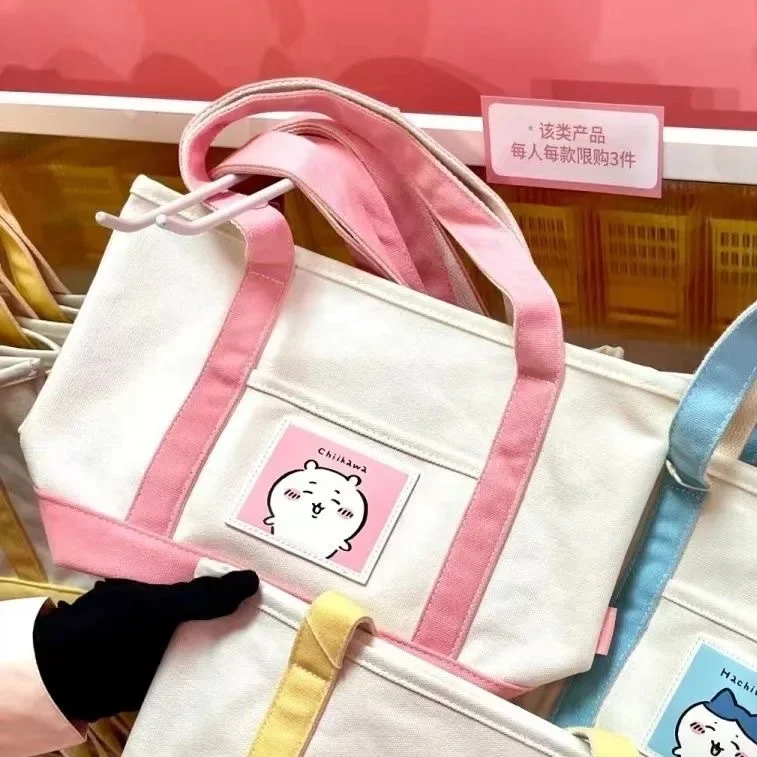 Anime Canvas Tote Bag, Chiikawa titulares, Usagi Cartoon Handbag, Down Fabric, Shoulder Papelaria Bag, Bolsa de grande capacidade