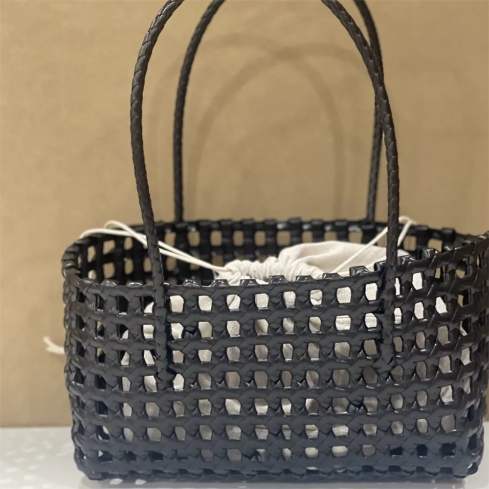

Plastic Hollow Weave Bag Countryside Style Bohemian Style Vegetable Basket Bag Vacation Style Large Capacity Beach Tote Bag