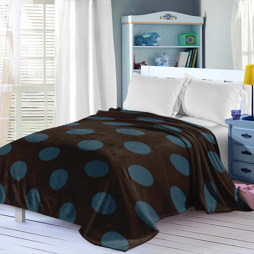 Brown Blue Large Polka Dots Super Soft Flannel Blanket Fuzzy Warm Throw Blanket for Bed Couch Cozy Plush Bed Cover All Season