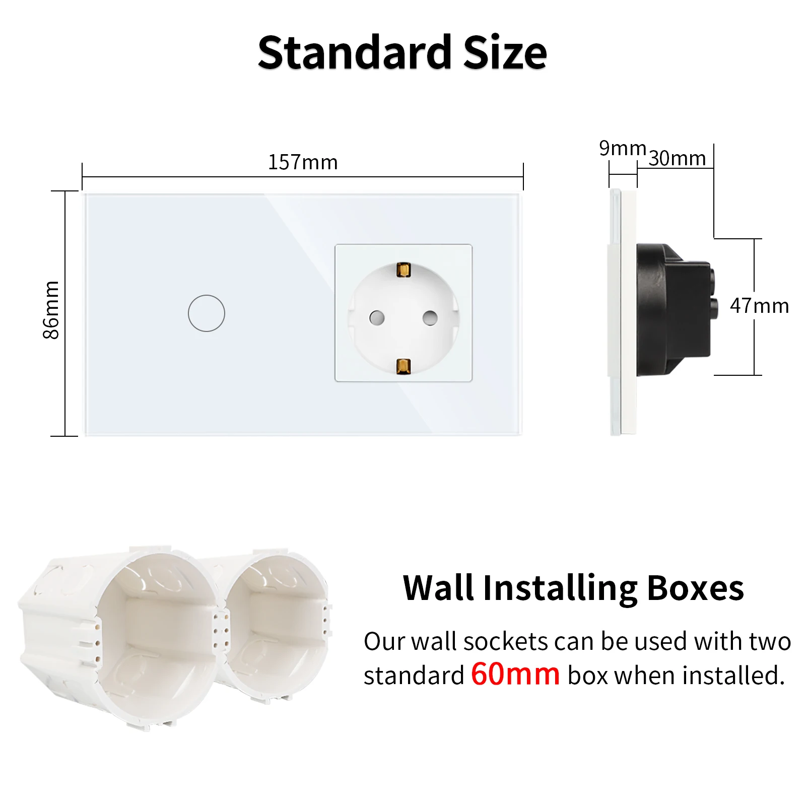 Bingoelec Interruptor táctil y enchufe estándar de la UE, 1/2/3 entradas, Sensor de luz, interruptores de escalera, 1/2/3 vías, Panel de vidrio, enchufes eléctricos de pared