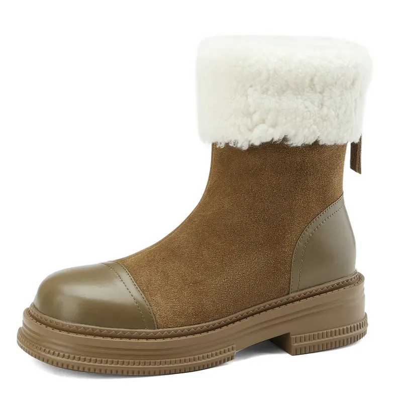 

Autumn Winter Outdoor Casual Warm Wool Women Ankle Boots Genuine Leather Platforms Shoes Woman Fashion Motorcycle Boots