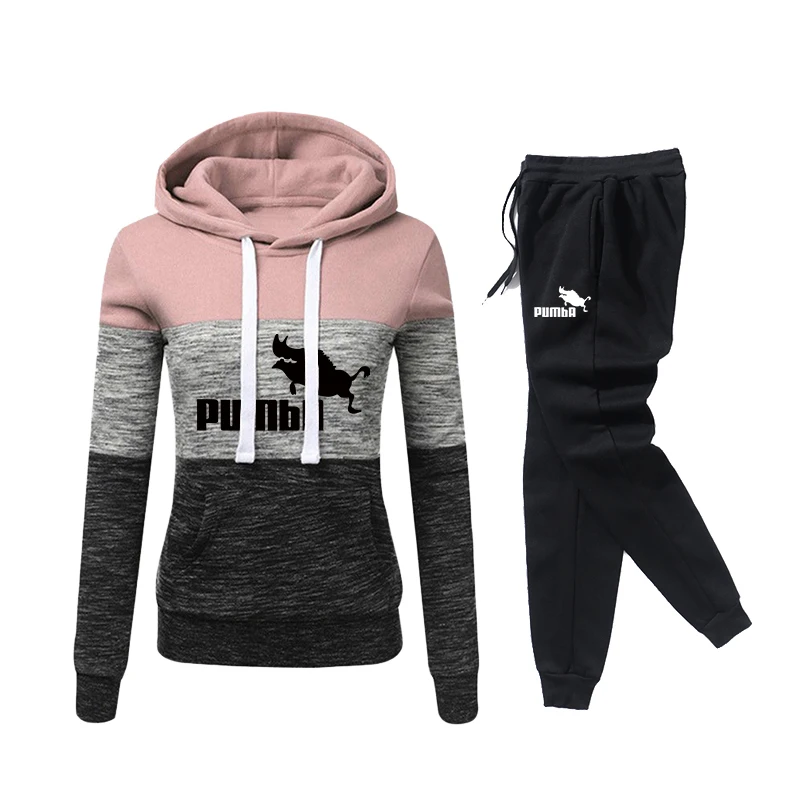 Women Tracksuit Pullovers Hoodies and Black Pants Autumn Winter Suit Female Solid Color Casual Full Length Trousers Outfits 2023