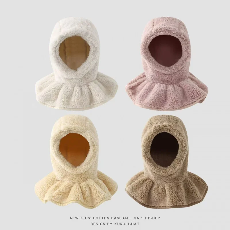 

Children's Hat Autumn Winter Warm Thickened Ear Protection Neck Warmer Integrated Hat Girl Baby Princess Windproof Plush Hat