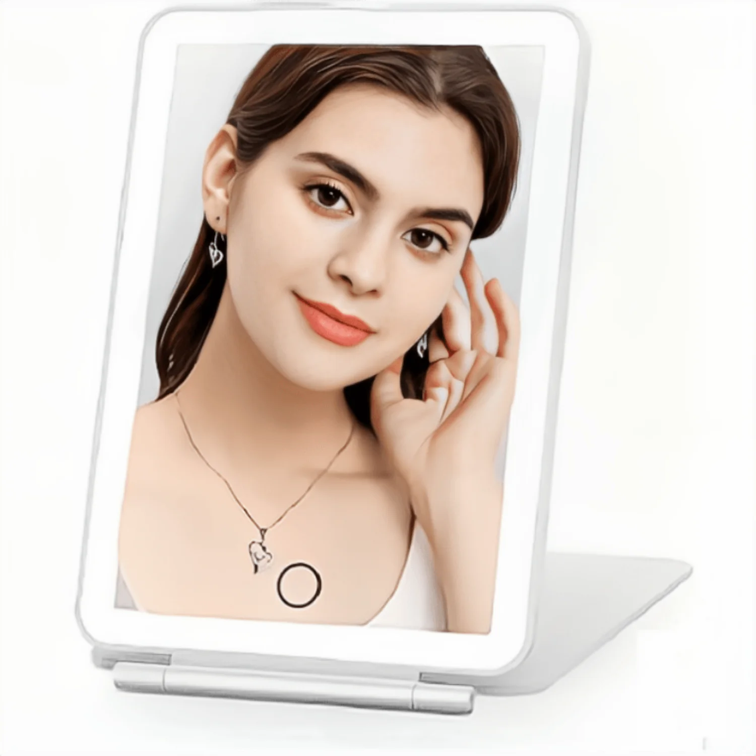 LED-reismake-upspiegel met licht, draagbare verlichte make-upspiegel 3-kleuren dimbare verlichting, oplaadbaar tafelblad LED opvouwbaar