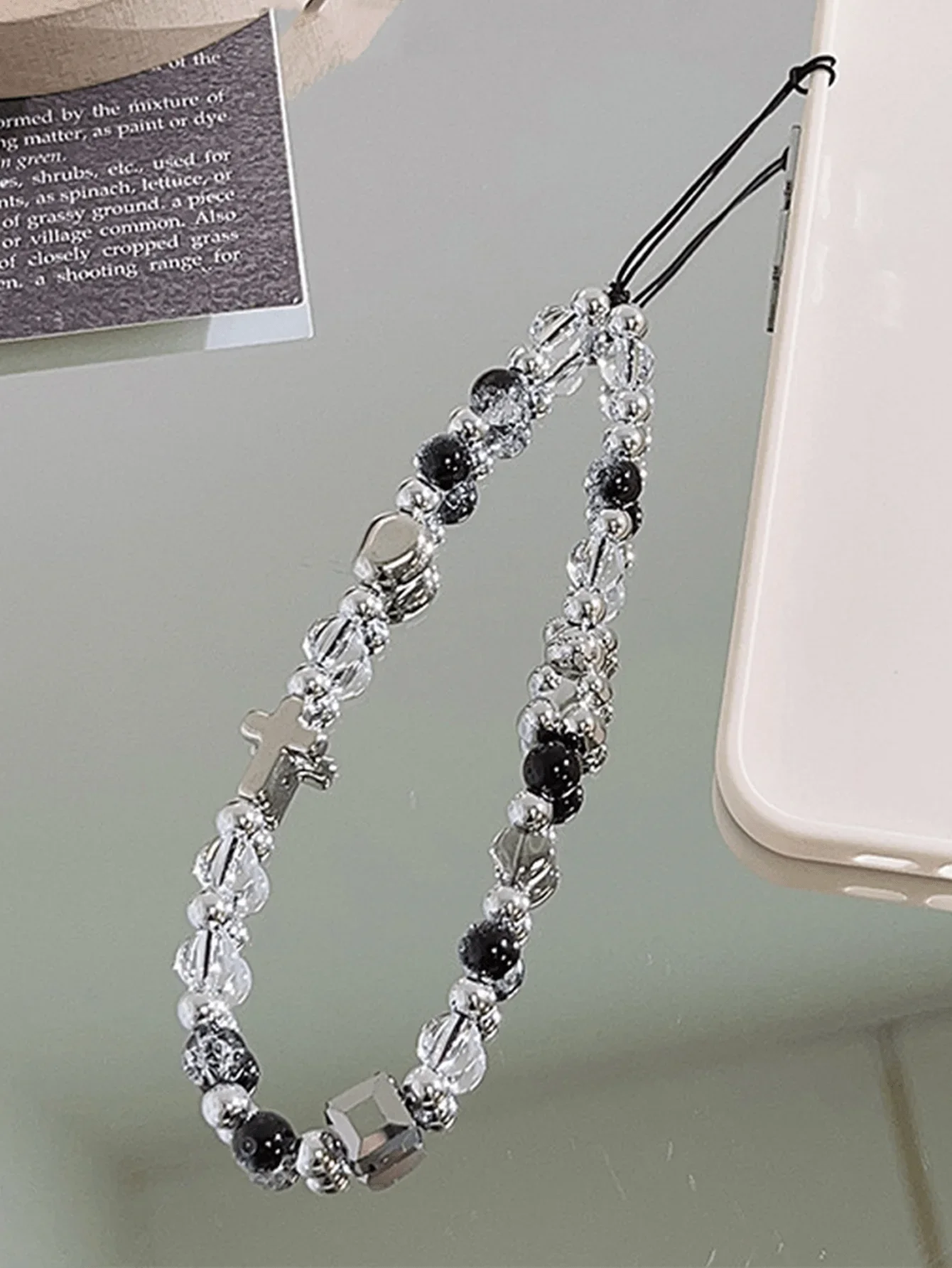 

Crystal Beaded Cross Phone Charm Chain For Mobile Phone Keys Earphones Camera
