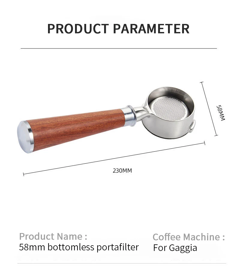 58MM Kaffee Bodenloser Siebträger für GAGGIA Classic Pro Naked Filterkorb Barista Zubehör Espressomaschine Werkzeuge Waren – Detail 4