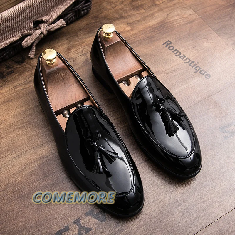 Handmade Fashion Tassel Loafers Black Bottom Leather PU Men\'s Business Driving Shoes Spring Autumn Man Designer Wedding Footwear