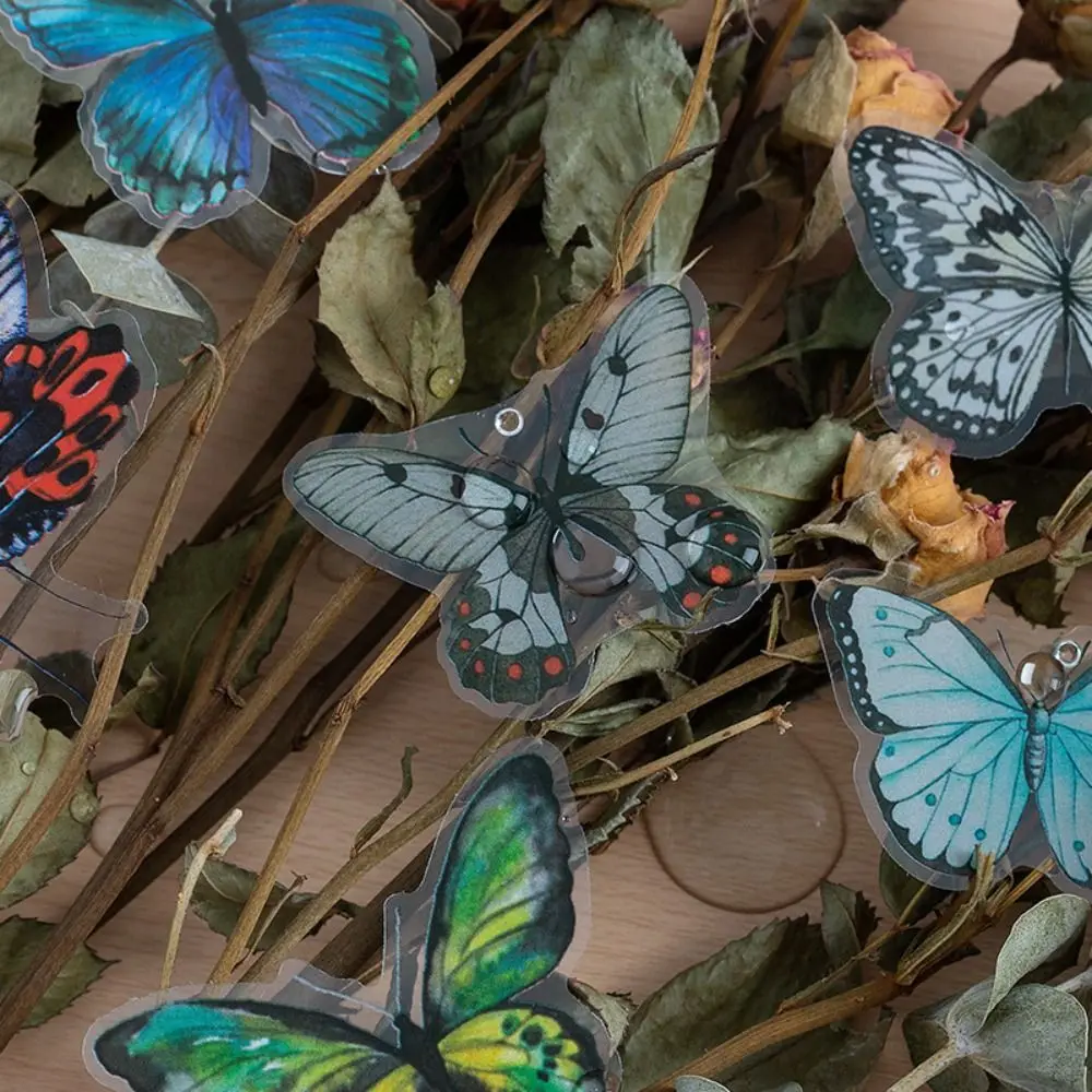40PCS Colorful Butterfly Scrapbook Sticker Vintage Waterproof Stationery Sticker INS Style PVC Mobile Sticker Scrapbooking