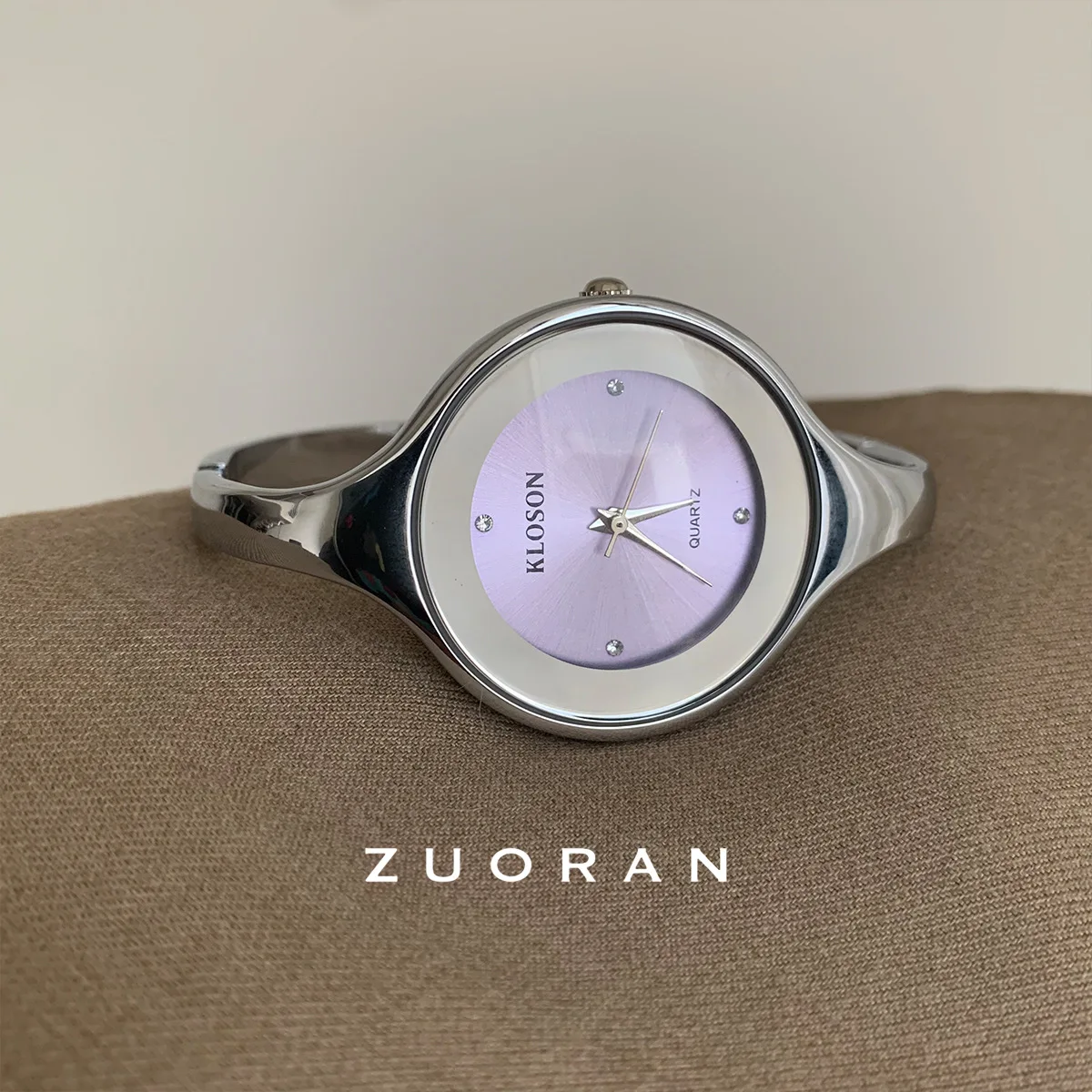 New Lavender Purple Round Elegant and Stylish Silver Quartz Bracelet Watch for Women, Trendy Women's Watch Series