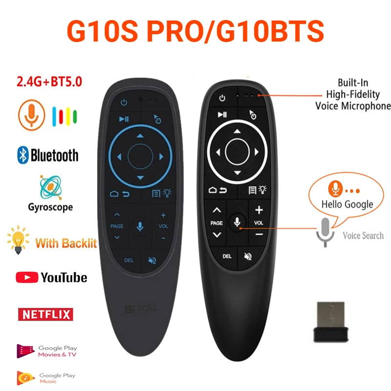 G10S Pro BT Wireless Air Mouse Voice Search 2.4G Wireless Smart Backlit Remote Control w/Gyro Sensing BT5.0 for Android TV box