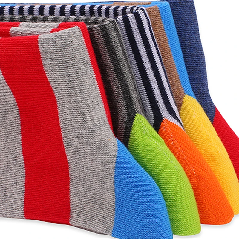 5Pairs Mens Fun Dress Socks, Pattern Funny Socks Pack, Colorful Striped Combed Cotton Novelty Socks，Cool Breathable Casual Socks