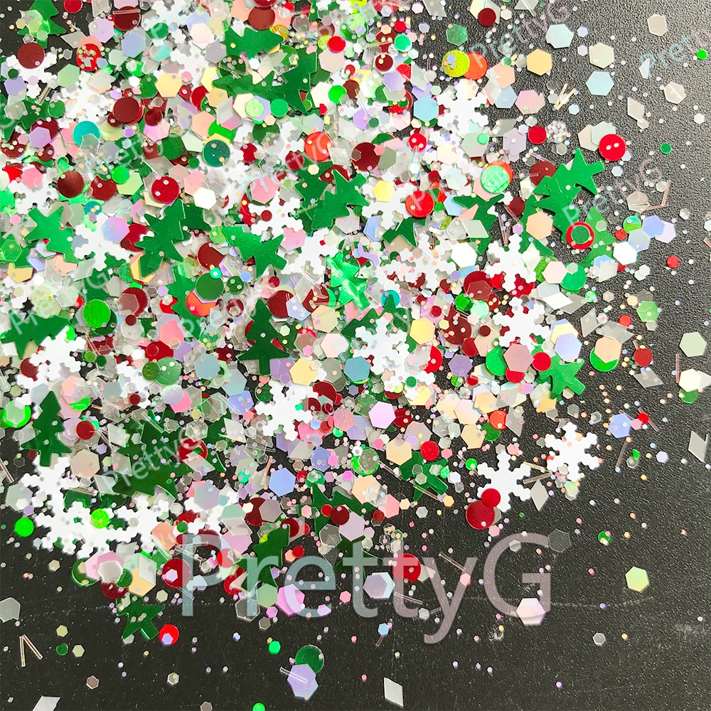 PrettyG 10 جرام/الحقيبة عيد الميلاد مكتنزة يمزج بريق السائبة ندفة الثلج يلمع مسمار الترتر DIY بها بنفسك قالب ملء الراتنج الايبوكسي الديكور