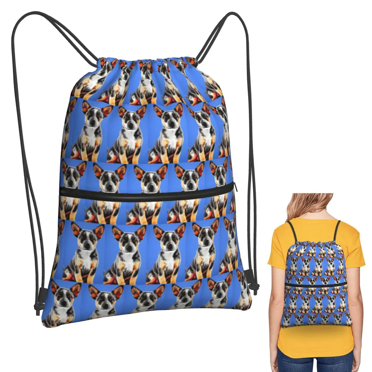 Cute Australian Cattle Dog Puppy Backpacks Portable Drawstring Bundle Pocket Sports Bag Book Bags for Man Woman School