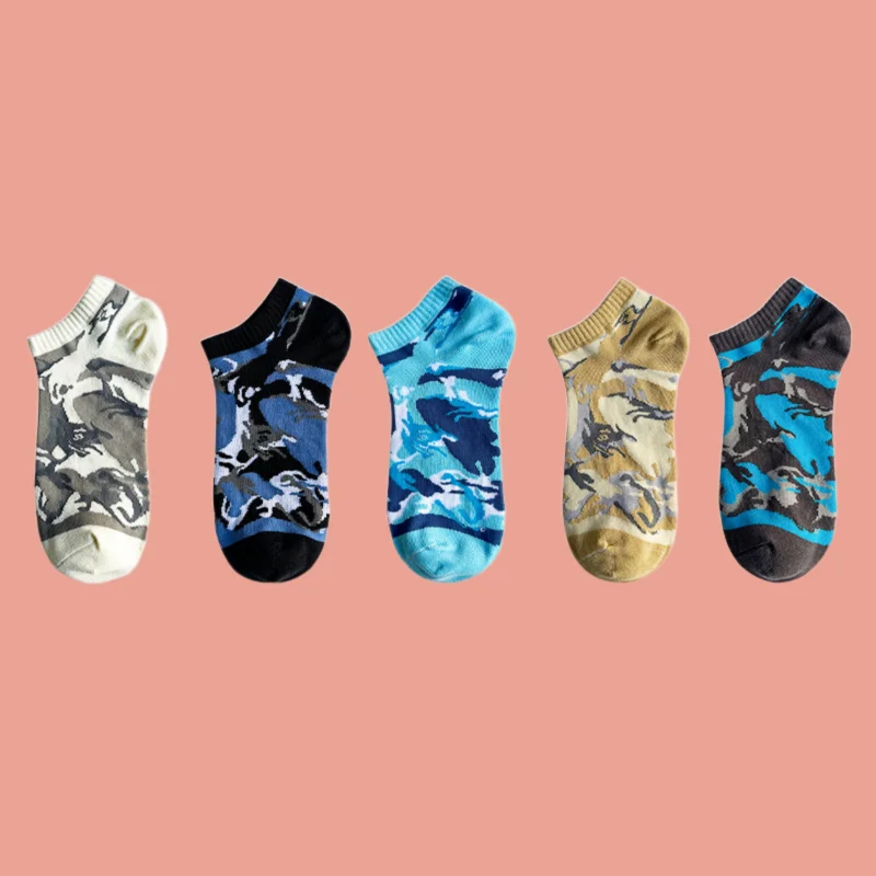 5/10 Pairs Men's Pure Cotton Socks Camouflage Cotton Short Tube Socks Summer Thin Sweat-absorbent And Deodorant Boat Socks