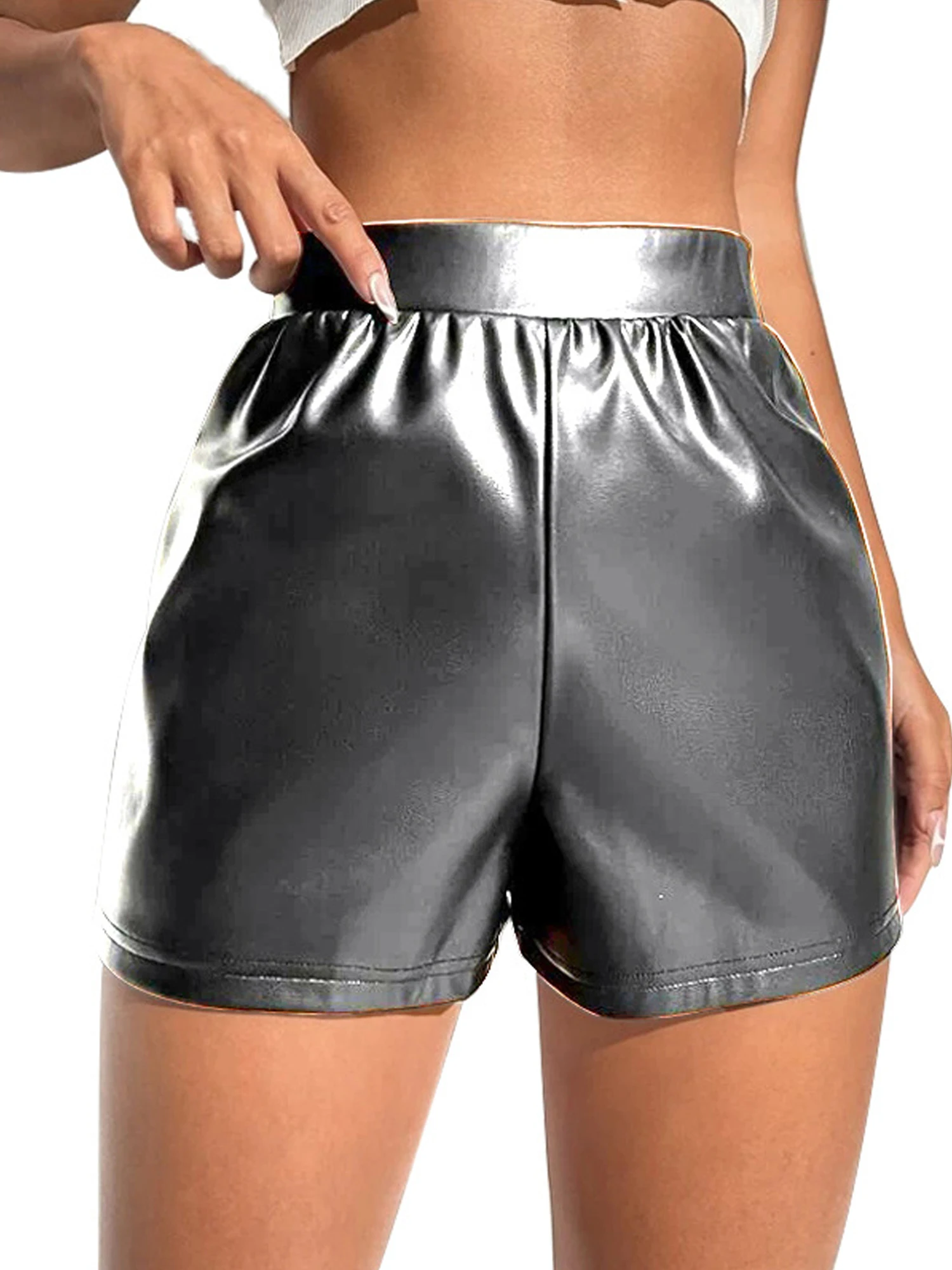 

Summer Women Casual Y2K Shorts Hot Woman Patent Leather High Waist Solid Bottoms Short Pants for Streetwear Dance Stage Show