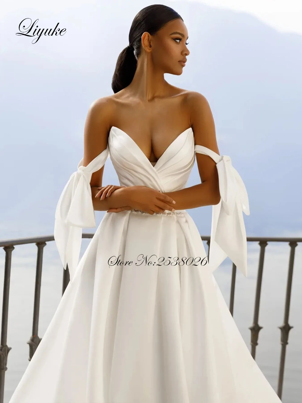 Liyuke-Vestido De novia elegante con hombros descubiertos, elegante Vestido De novia De línea a con cuentas De satén De lujo, Vestidos De Novia De encaje