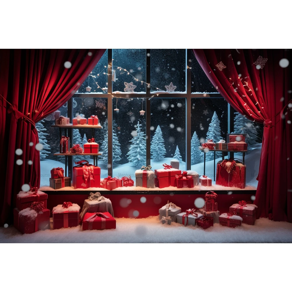 Christmas Window Bear Photography Backdrops Kids Adult Photocall Props Fireplace Background For Family Photo Studio