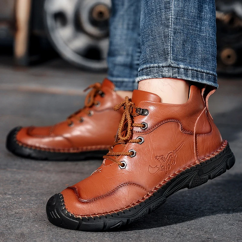 

Size 48 Mens Shoes Fashion Ankle Boots for Men Handmade Mens Boots Light Mens Designer Boots Outdoor Sneakers Leather Work Botas