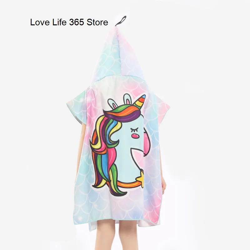 Mermaid Microfiber Baby Beach Bath Towel Quick Dry Hooded Cloak Wetsuit Adult Kid Parent-Child Poncho Bathrobe For Swim Surf