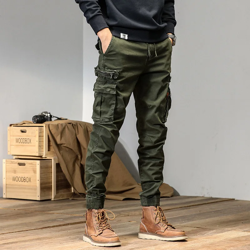 الربيع والخريف جديد الأمريكية الرجعية عمال السراويل الرجال وظيفية بارد عداء ببطء عمال السراويل عارضة