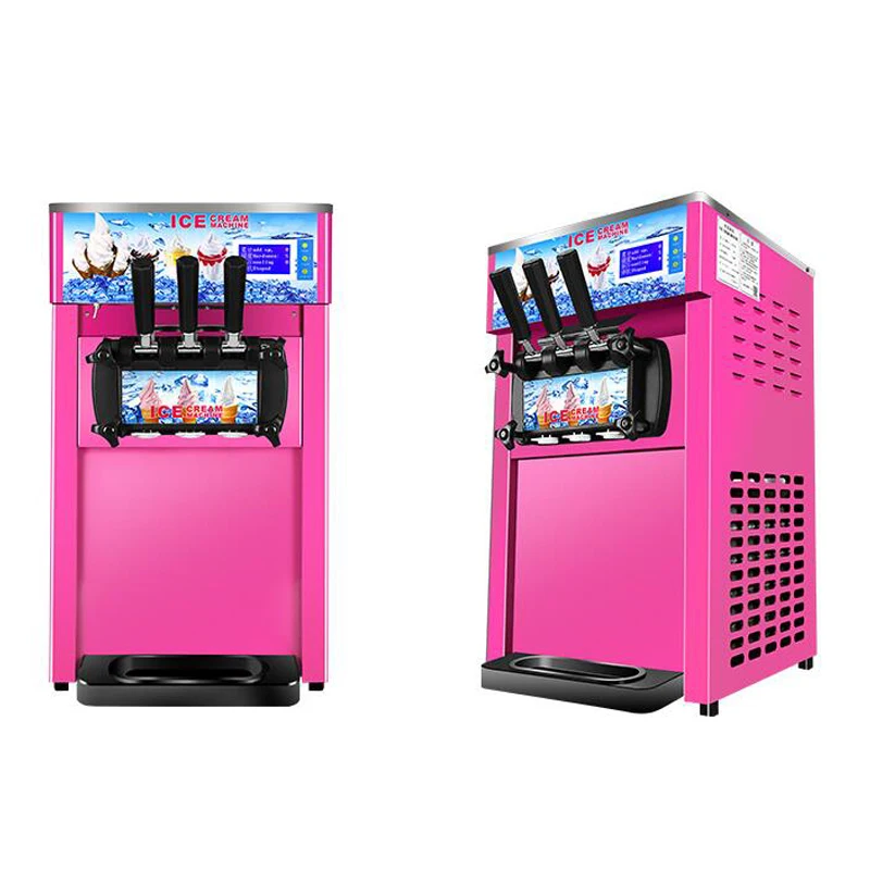 

Pink Color Table Top Mini Soft Serve Ice Cream Making Machine 3 Flavors Ice Cream Roll Vending Machine