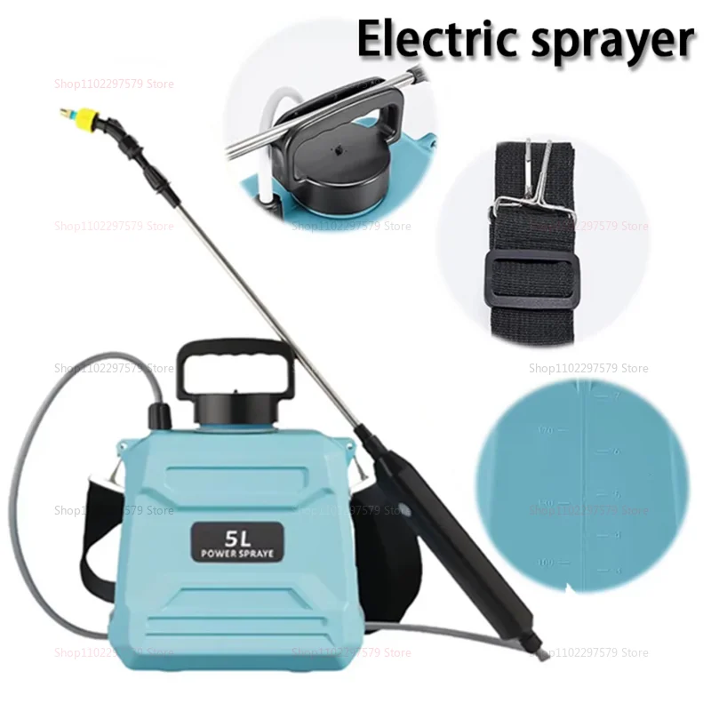 حقيبة ظهر بخاخ زراعي كهربائي سعة 5 لتر، رذاذ المبيدات لتطهير الضغط العالي لري حديقة المزرعة