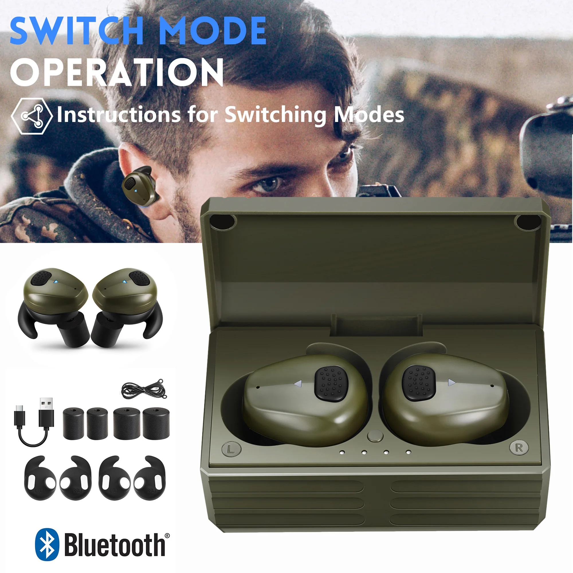 YHKEMA سدادات أذن إلكترونية للرماية وإلغاء الضوضاء وحماية السمع للصيد والرماية التكتيكية وإنفاذ القانون