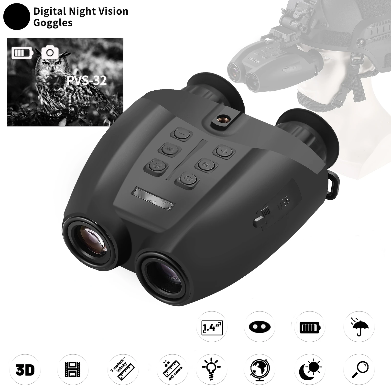 

Head Mounted Night Vision PVS-32 Helmet Night Vision Digital Infrared Binoculars HD 1080P Video Camera 8X Zoom Long Range