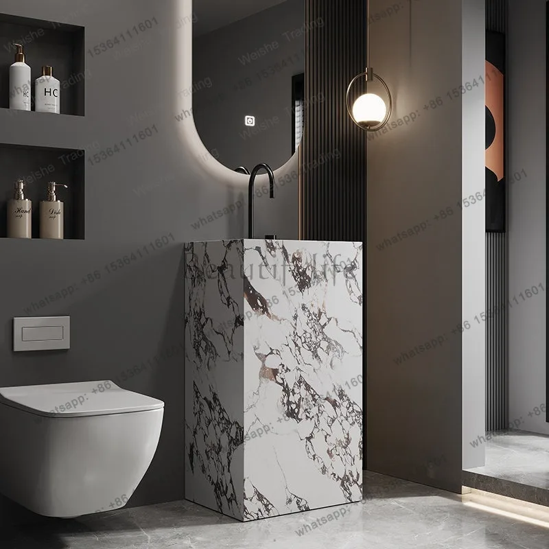 Rock slab integrated basin, bathroom cabinet combined floor-to-ceiling wash basin, face basin