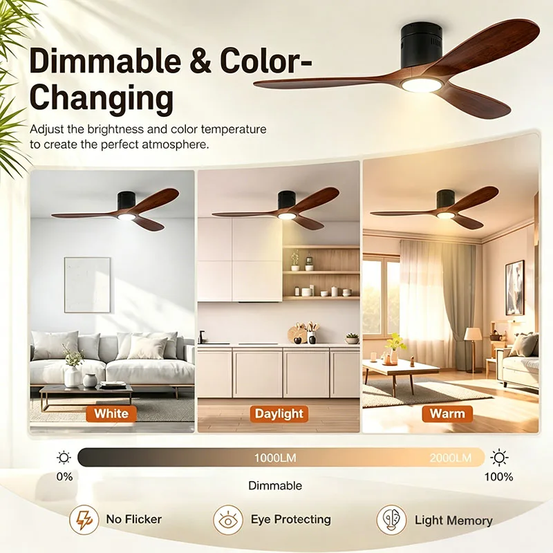 52 Inch Nordic Solid Wood Ceiling Fan Light With Remote Dimming Ceiling Light Silent Fan Bedroom Dining Room Ceiling Fan Light