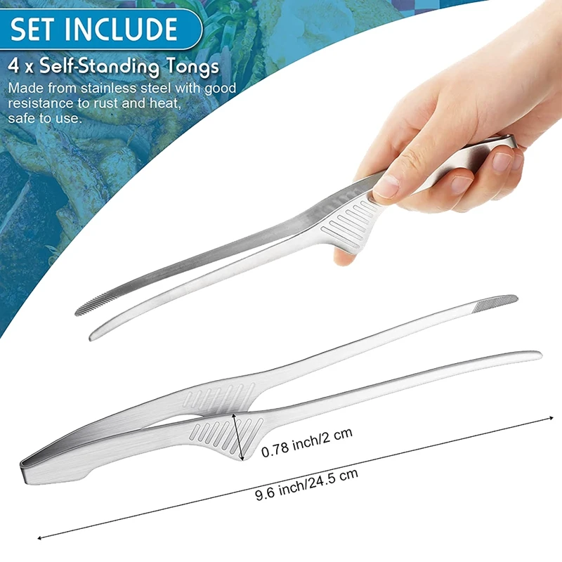 Korean And Japanese BBQ Tongs Self-Standing Grill Tongs Non-Slip Cooking Utensils Stainless Steel Tongs