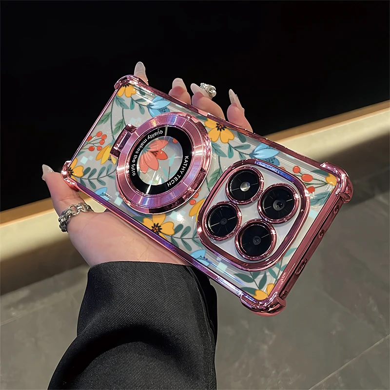 Coque de téléphone de luxe avec support pour Google Pixel 10 10A 9A 8A 7A 7 8 9 10 9 Pro XL, placage antichoc, motif feuilles et fleurs