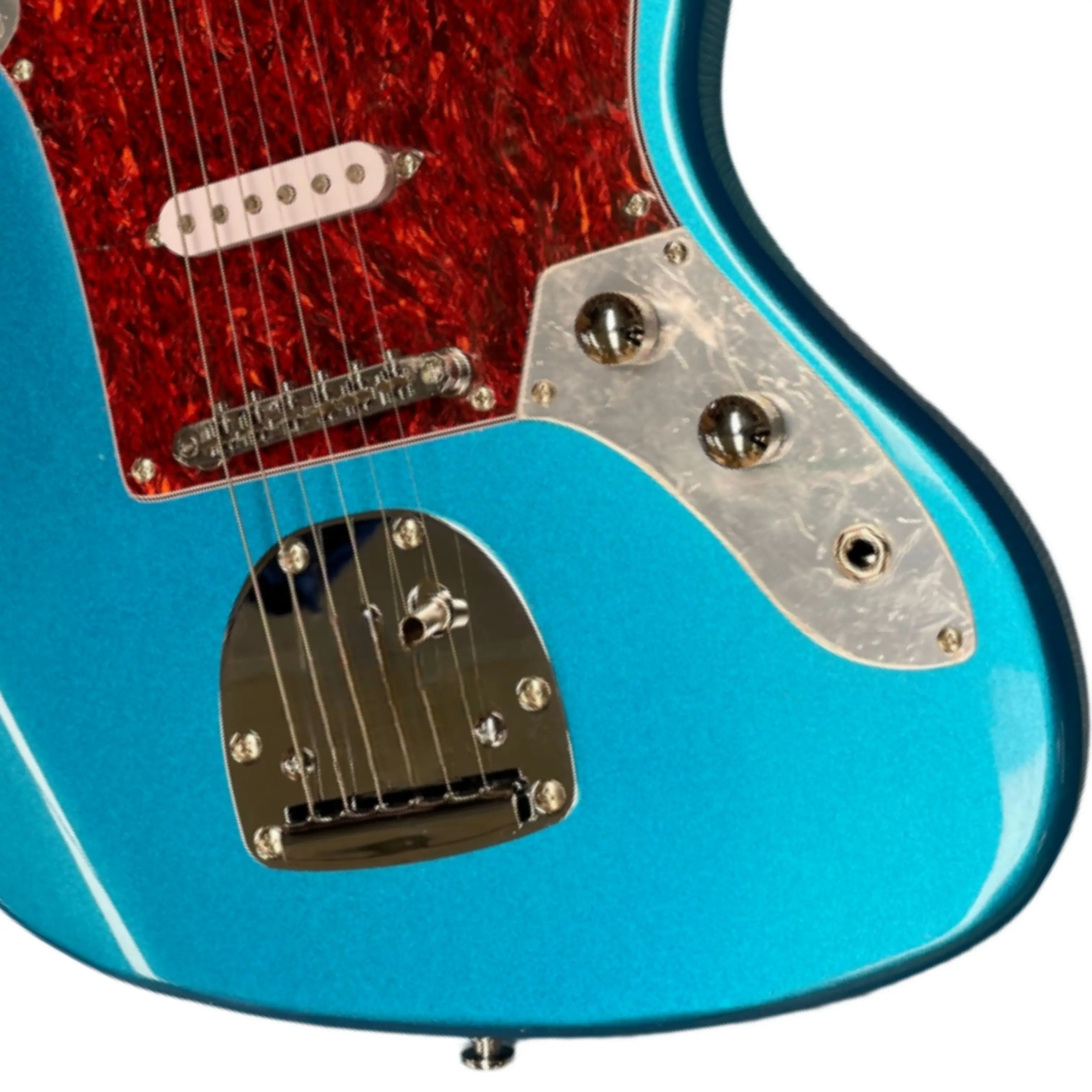 Electric Guitar Beginner - 메탈릭 블루 색상의 전기 기타, 빨간색