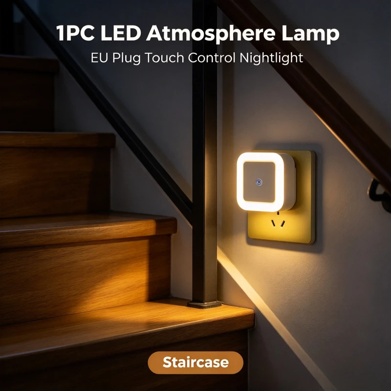 Touch Control LED Atmosphere Lamp EU Plug Nightlight Staircase Cozy Night Ambience Lighting for Bedroom Party Home Decor