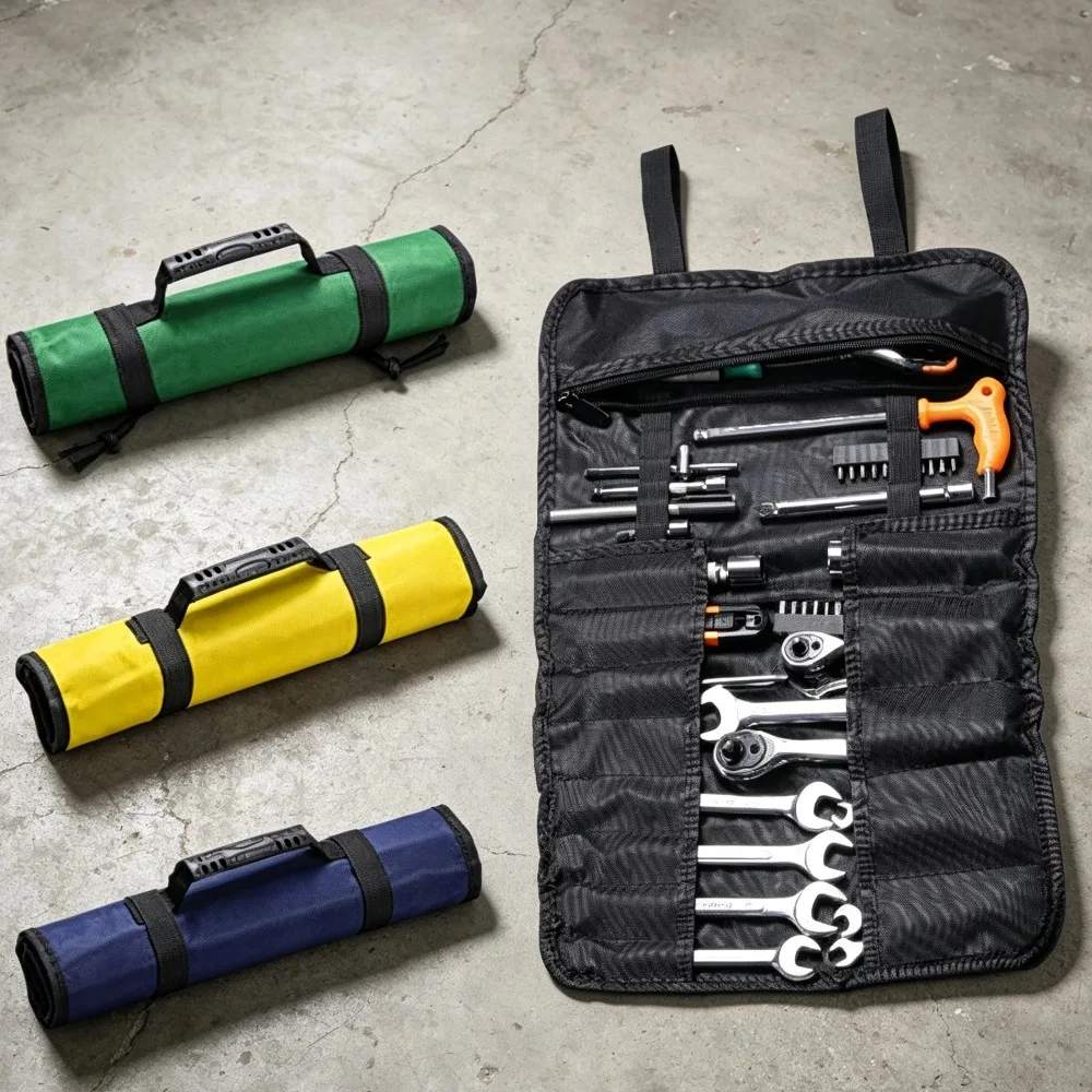 Oxford Cloth Tool Bag Large Capacity Roll Up Tool Storage Bag Foldable Waterproof Hand Tool Organizer Storage Pouch For Wrench