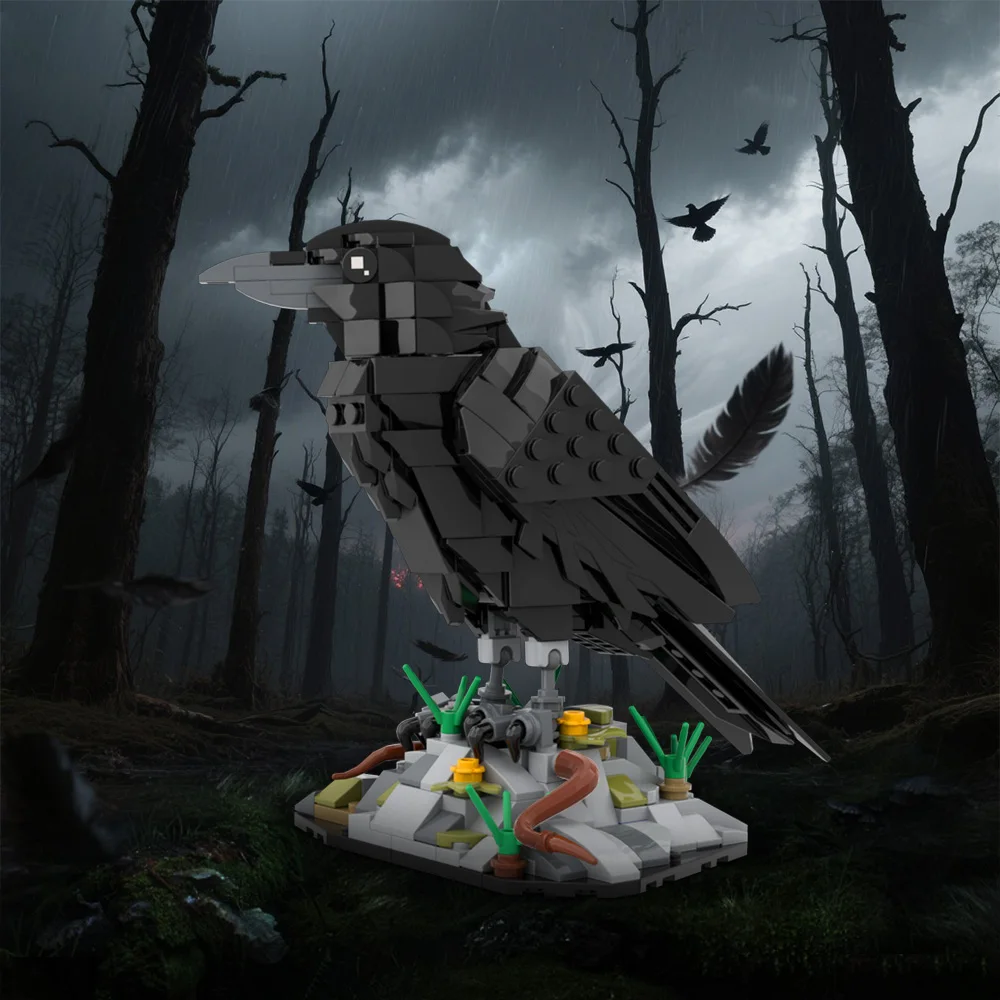MOC 動物カラスビルディングブロックモデルブラックナイトカラスレンガデスクトップ装飾装飾品組み立ておもちゃ子供のためのギフト