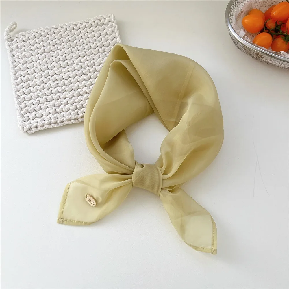 

Solid Color Small Square Scarf Transparent Thin Pure Color Silk Scarf Korean Headband Square Handkerchief Scarf Accessories