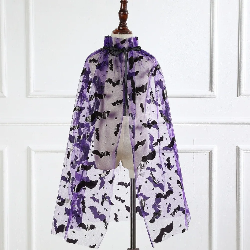 Gothic Spider Web Halloween Tulle Cape Bat Long Mesh Cloak Polyester Soft Cosplay Bridal Costume Photoshoot